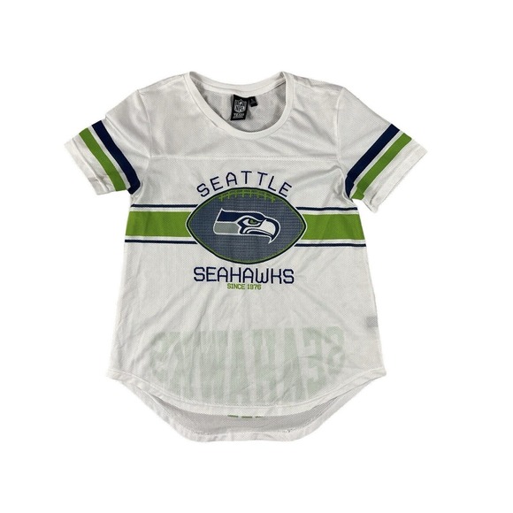 NFL Team Apparel Women Seattle Seahawks White Mesh T-Shirt‎ Sz L - Picture 1 of 7